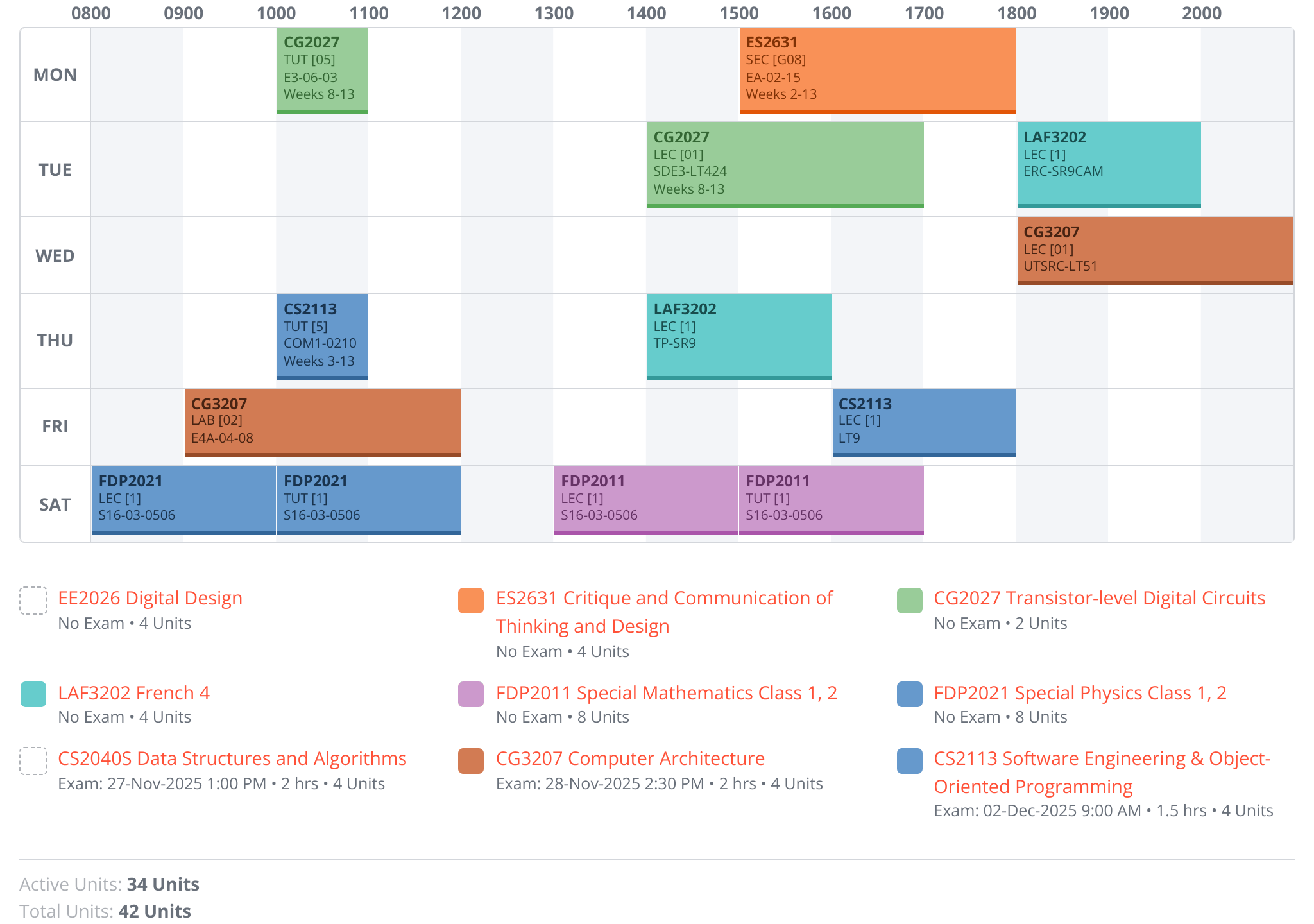 Year 2 Sem 1 Timetable Light